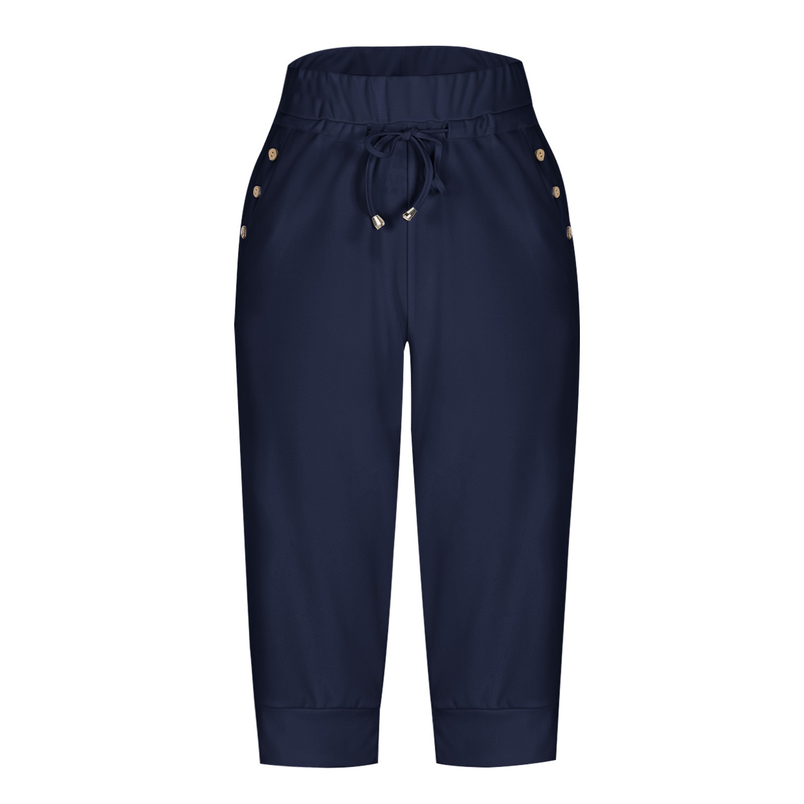 thumbnail image 4 of Pantalones de mujer de largo 3/4 con cintura elástica - Pantalones deportivos informales para yoga con bolsillos - Mezcla de algodón, tallas reales, S-XXXL, 4 of 5